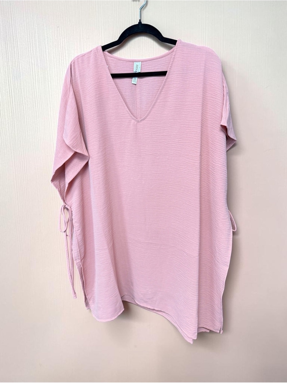 Relaxed V-Neck Side-Tie Top - Peach